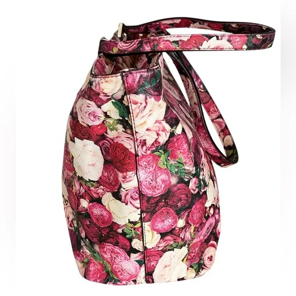 Kate Spade New York Grant Street Grainy Vinyl Juno Tote Bag Roses Floral Large - Picture 6 of 15